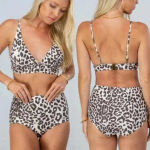 Aaron & Amber BIKINI Animal Print Retro DEEP PLUGE LEOPARD Gold Set NWT